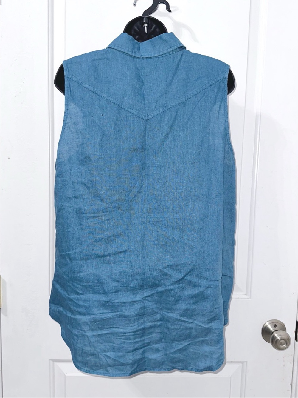 Sundance Blue 100% Linen Sleeveless Top Snap Buttons Size Large - Picture 4 of 7